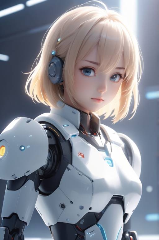 Small cute robot girl assistant white background 2